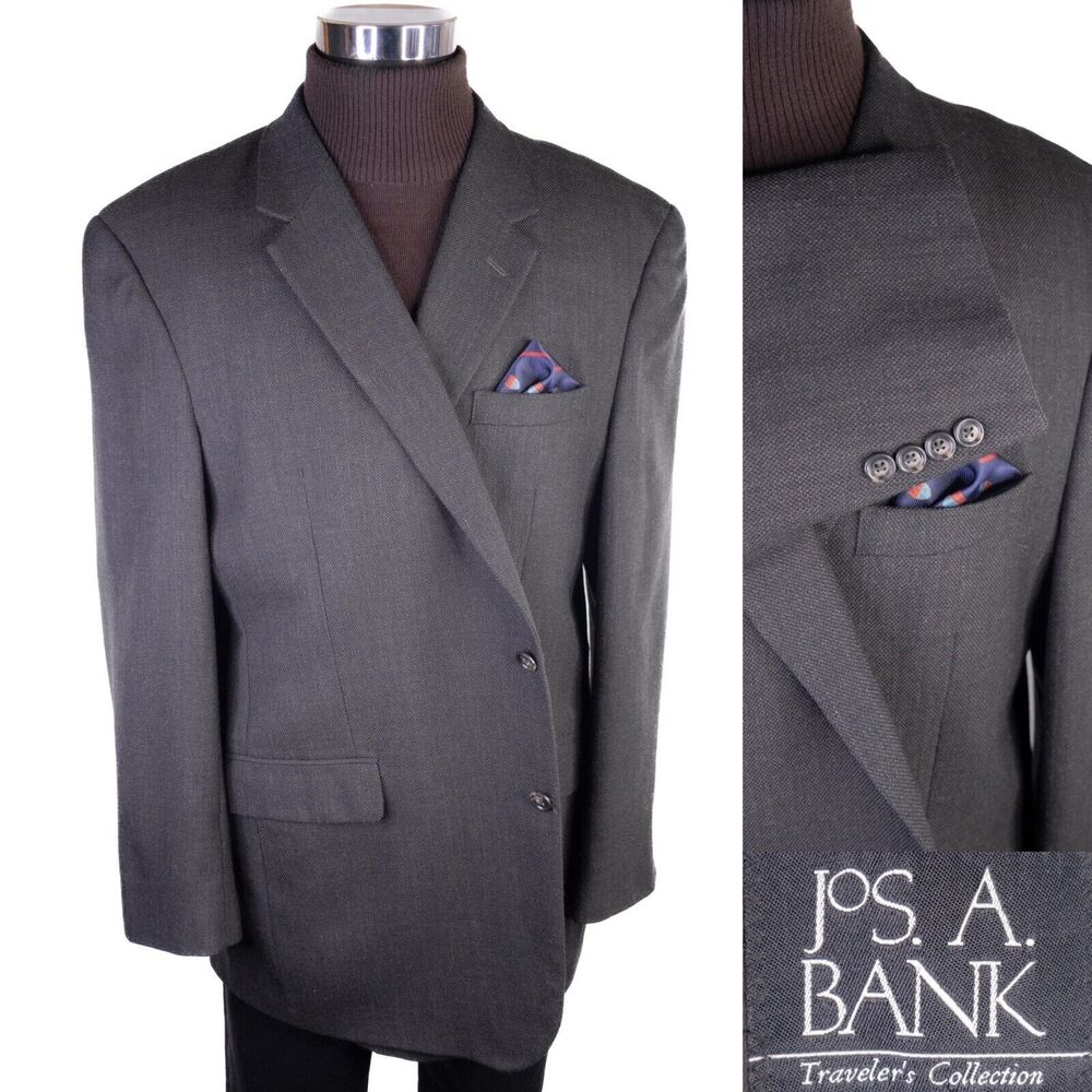 Jos A Bank Traveler's Sport Coat Blazer Jacket Mens 48L Olive 2 Buttons Wool EUC